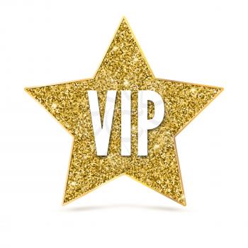 Five-pointed star with Golden edging and the inscription VIP. Sign of exclusivity and elitism with bright, Golden glow. Template for vip banners or card, exclusive certificate, luxury gift or voucher