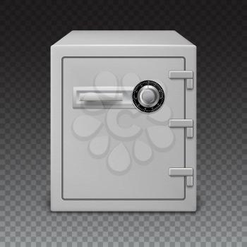 3D icon metal box on a transparent background, front view. Safe with digital lock with sophisticated details. Realistic vector image