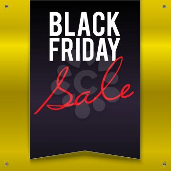 Black Friday sale large black banner, pennant, flag on a bright, yellow background with twisted at the corners with screws