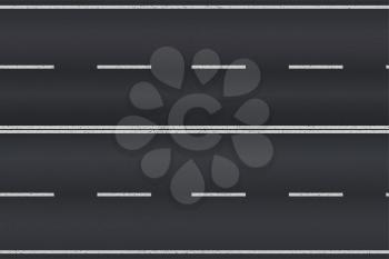 Asphalt road texture with white stripes. Vector illustration