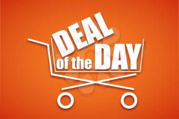 Shopping cart, icon, symbol purchases and sales on a juicy red background. A large inscription in white letters Deal of the Day