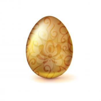 Golden egg with floral pattern. Happy Easter greeting card decorated floral elements on white background. Template for vip banners or card, exclusive certificate, luxury voucher
