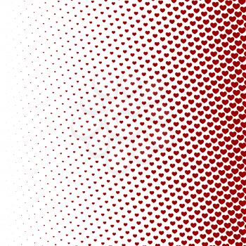 Halftone pattern background, heart shapes, vintage or retro graphic with place for your text. Halftone digital effect with red color.