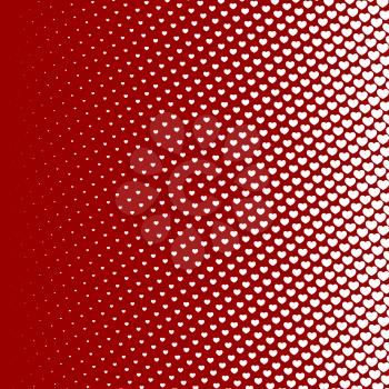 Halftone pattern background, heart shapes, vintage or retro graphic with place for your text. Halftone digital effect with red color.