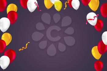 Festive background for greeting cards, presentations, commercial ad with color, inflatable balloons and streamers Stylish greetings happy birthday card with inflatable balloons, confetti and streamers