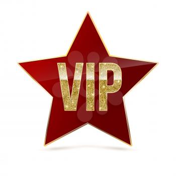 Red five-pointed star with Golden edging and the inscription VIP. Sign of exclusivity and elitism with bright, Golden glow. Template for vip banners or card, exclusive certificate, luxury voucher