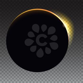 Minimalist with a flare to the right Solar eclipse - full sun eclipse. Blurred light rays on black backdrop. Glow light effect. Isolated on transparent background.