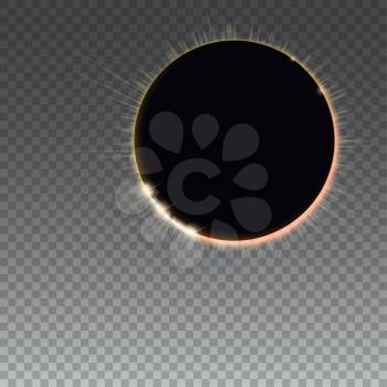 Light rays on black backdrop, abstract transparent background with glowing light effect full sun eclipse. The planet covering the Sun eclipse. Template for your cover, poster and cards.