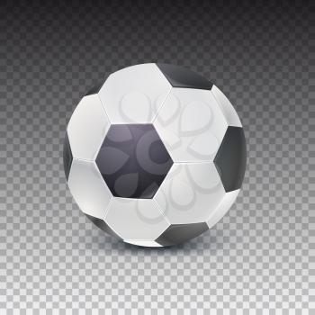 Realistic soccer ball with shadow isolated on transparent background. Detailed icon of ball for game in classic football, 3D illustration