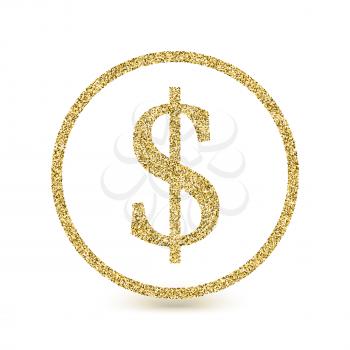 Dollar icon with glitter effect, isolated on white background. Outline icon of dollar, money symbols, vector pictogram. Symbol from golden particles dust.