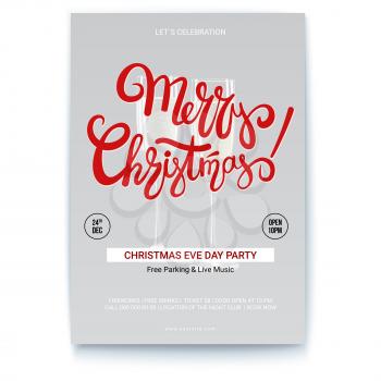 Merry Christmas, template of poster for event with place for your text. Handwritten lettering design. Mock-up for creative arts, print design for Christmas events.