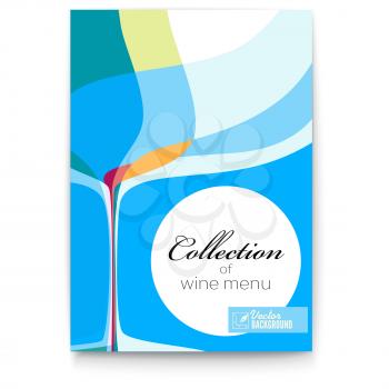 Wine list design template for bar or restaurants. Vector poster with text design. Cover for menu, abstract composition with wine glass, 3D illustration.