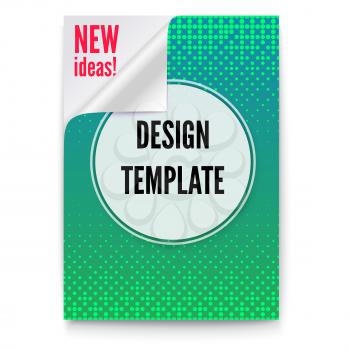 Layout template in A4 size, business brochure, flyer design. Paper poster with creative idea and curved corner on white background. Green sheet of paper with the folded corner, 3D illustration