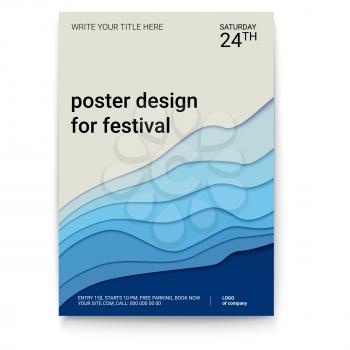 Poster design with a pattern of cut paper. The symbol of the surf, wind or smoke, abstract pattern, A4 size. Vector template of poster, design layout for brochure, banner, flyer