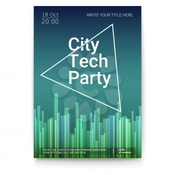 Vector template of poster, design layout for brochure, banner, flyer. Mock-up of City Techno Party event with text template, A4 size. Poster design with abstract pattern isolated on white background.