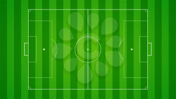European football, soccer field on horizontal background. Field with markings and trimmed lawn, view from above. Plan for the development of tactics and strategy of the game of the playing field