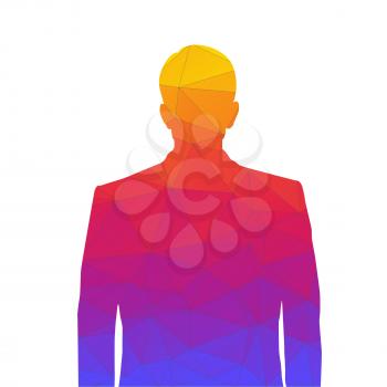 Accurate silhouette of a man from colored triangles for profile picture. Silhouette of a man waist-deep with a neat hairstyle on white background.