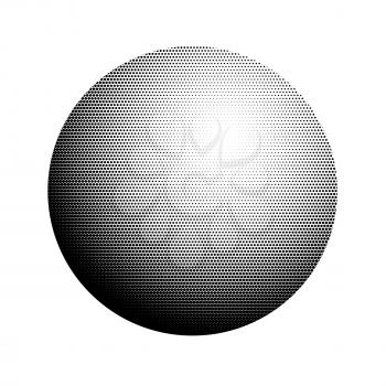 Abstract halftone, minimalist ball, circle on white background. Comic style shape, gradient halftone pop-art retro style from dots. Template for ad, covers, posters, advertising actions.
