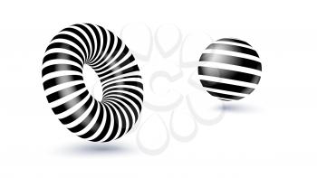Abstract geometric shapes. Black and white form isolated on white. 3d vector illustration, eps10.