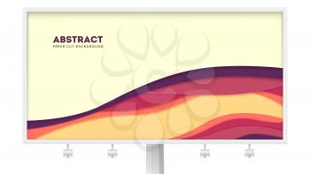 Billboard with abstract paper cut design and multi layers forms. Vector layout with cut out paper shapes. Poster with carving art, wavy forms. Banner with design of text, 3D illustration