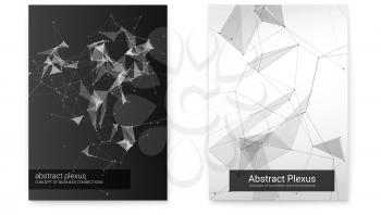 Set of geometric poster, illustration of technology business communication. Futuristic plexus shapes, abstract vector . Concept of network, mobile and satellite communications links