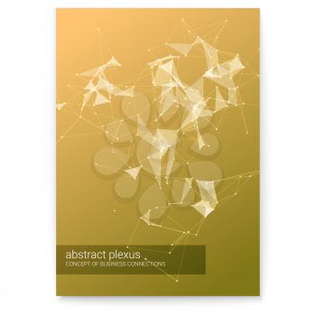 Cover with abstract technology plexus shapes, 3D vector illustration. Concept of business communication, network, internet, mobile and satellite links. Grid with points connected by lines.