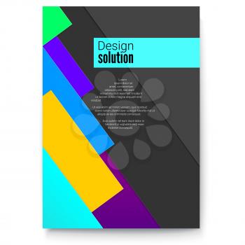 Cover design, abstract solution with multi colored layers of paper. Layout with cut out paper shapes. Poster with modern graphics forms and design of text, 3D illustration