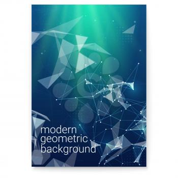 Abstract polygonal plexus shapes. Concept of business communication, network, internet, mobile and satellite links. Design of business science and technology book layout. Modern vector background.
