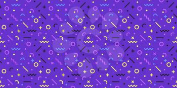 Horizontal, seamless, geometric pattern, Memphis style. Abstract, retro hipsters design in 80s or 90s style. Ready for print on fabric, paper, website background. Flat vector illustration.