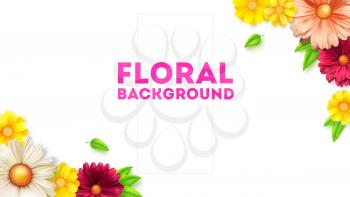 Floral bouquet of daisy chain and leafs. Concept for summer holiday events. Congratulation for spring birthday, weddings, anniversary. Pattern from flowers isolated on white 3D illustration.