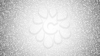 Horizontal radial halftone dots gradient. Modern dotted halftone pattern. Vector background, template of digital texture.