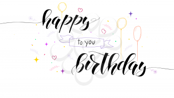 Happy Birthday card with color hand-drawn doodle, sketch style. handwritten text, lettering design. Inscription of the congratulation with the birthday for prints, posters, invitations.