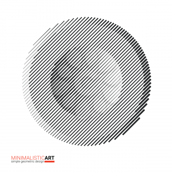 Halftone modern minimalistic geometric design for logo, cover. Simple black and white shape in modernism style. Concentric circle shape isolated on white background, vector illustration.