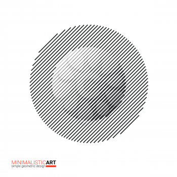 Minimalistic art modern geometric design. Simple black and white shape in modernism, bauhaus style. Abstract halftone concentric circle shape isolated on white background, vector illustration.