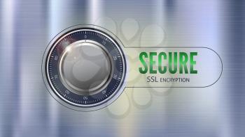 Secure SSL connection, 3D illustration. Concept security of information and data protected. Safe lock on metal surface with texture. Safe data encryption technology, https certificate privacy sign.