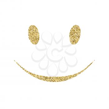 Smiling icon with glitter effect, isolated on white background. Outline icon of Smiling face, vector pictogram. Symbol from golden particles dust.