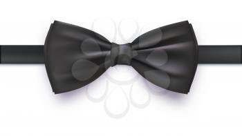 Realistic black bow tie, vector illustration, isolated on white background. Elegant silk neck bow.