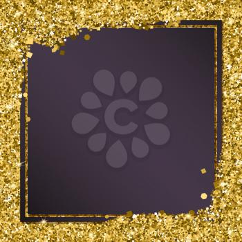 Glittering background with dark banner and place for your message. Modern, gold template for VIP card, exclusive gift certificates, luxury voucher, presentation for shop.