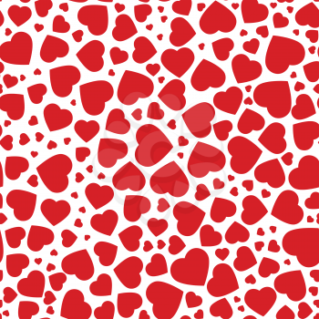 Red, purple heart, seamless pattern of the icons of hearts in different sizes. Background from flat red heart on a white background, template for greetings cards.