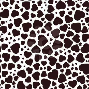 Heart, seamless pattern of the icons of hearts in different sizes. Background from flat black heart on white background, template for greetings cards.