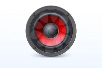 Audio loud speaker with red diffuser isolated on white background. Vector illustration, eps10