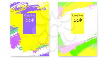 Set of vectors poster. Stylish geometric background with multi colored large brush strokes. Vivid modern art. Abstract summer vibrant design for flyer, cover, invitation. Graphics element for design.