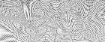 Halftone effect from dots, vector background. Wavy uneven surface like flag or water. Minimalistic design, two-tone undulating backgrounds. Abstract distorted patterns.