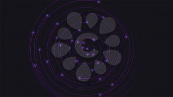 Modern background with radial moving and glowing lines. Lighting points on ends of lines. Dynamic flow on dark backdrop. Abstract circular pattern moving flow. Optical art, vector design elements.