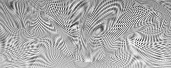 Halftone effect from dots, vector background. Wavy uneven surface like flag or water. Minimalistic design, two-tone undulating backgrounds. Abstract distorted patterns. Template for poster, banner