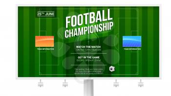 Soccer, european football championship on horizontal billboard. Template for poster of game tournament, ready for print design. Sport events design for banners, flayer, leaflet. 3D illustration.