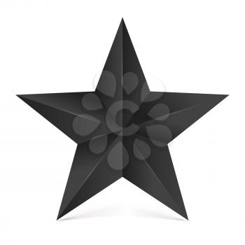Volumetric five-pointed star with shadow. Icon of classic black star on white white background, 3D illustration.