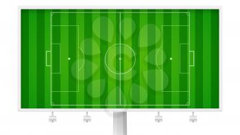 European football, soccer field on horizontal billboard. Field with markings and trimmed lawn, view from above. Resizable vector illustration for your, ready for print design. Isolated on white.