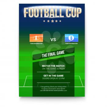 Football or soccer poster with text design. Template for game cup. Green field with flags of participating teams. Sport events design, ready for print. 3D illustration.