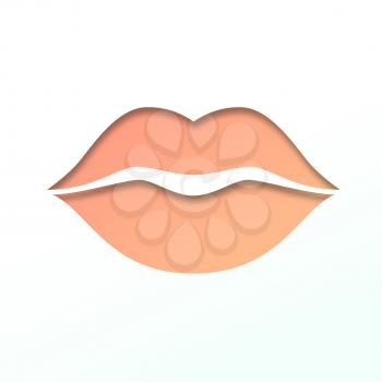 Contour of lips cut from paper. Outline icon of mouth, vector pictogram. Symbol of kiss, paper art carving.